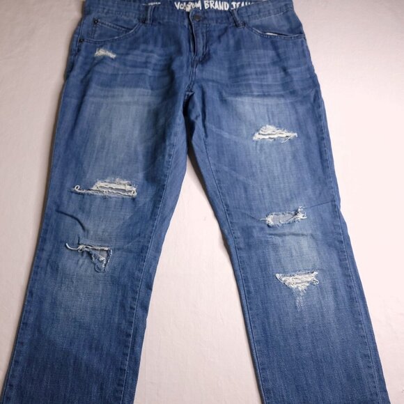 Volcom Jeans Womens Slim Slouch 11 Light Wash Destroyed Mid Rise Juniors - Picture 6 of 12